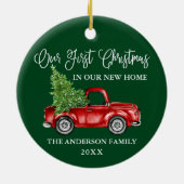 Calligrafie Eerste Kerstmis Nieuwe Thuiswagen Groe Keramisch Ornament (Achterkant)