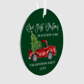 Calligrafie Eerste Kerstmis Nieuwe Thuiswagen Groe Ornament (voorkant)