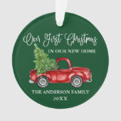 Calligrafie Eerste Kerstmis Nieuwe Thuiswagen Groe Ornament (voorkant)