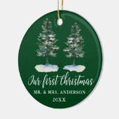 Calligrafie Eerste Kerstmis Waterverf Twee Pijnen Keramisch Ornament (Links)