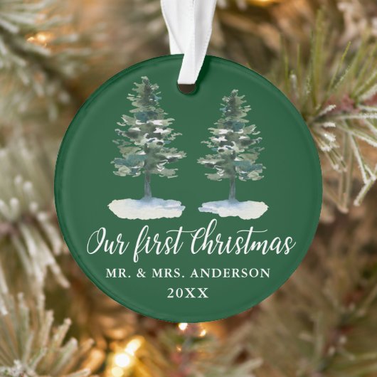 Calligrafie Eerste Kerstmis Waterverf Twee Pijnen Ornament (Boom)