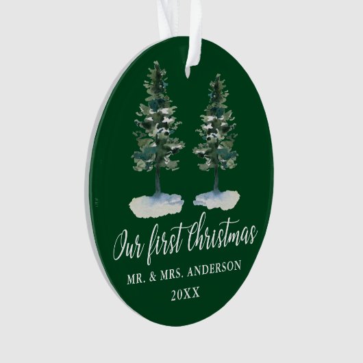 Calligrafie Eerste Kerstmis Waterverf Twee Pijnen Ornament (voorkant)