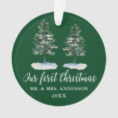 Calligrafie Eerste Kerstmis Waterverf Twee Pijnen Ornament (voorkant)