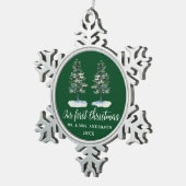 Calligrafie Eerste Kerstmis Waterverf Twee Pijnen Tin Sneeuwvlok Ornament (Rechts)