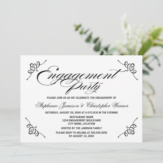 Calligrafie Elegance Engagement Party Kaart (Staand voorkant)
