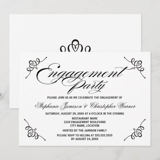 Calligrafie Elegance Engagement Party Kaart (Voorkant / Achterkant)