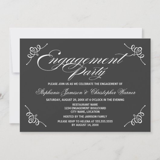 Calligrafie Elegance Grey Engagement Party Kaart (Voorkant)