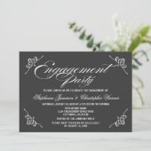 Calligrafie Elegance Grey Engagement Party Kaart (Staand voorkant)