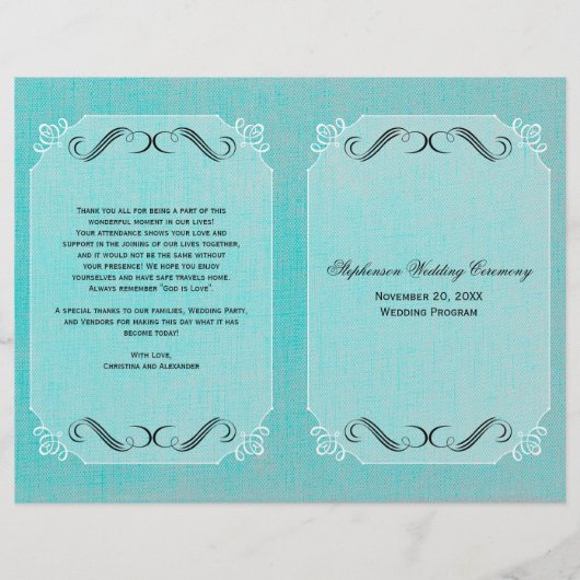 Calligrafie Elegance  Linen Wedding Programme (Voorkant)