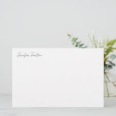 Calligrafie Elegant Black & White Plain Simple Briefpapier (Staand voorkant)