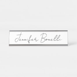 Calligrafie Elegant Black White Plain Simple Name Bureau Naambordje