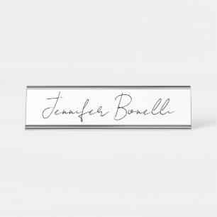 Calligrafie Elegant Black White Plain Simple Name Bureau Naambordje