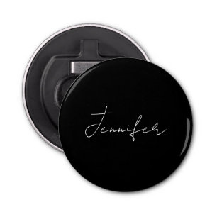 Calligrafie Elegant Black White Plain Simple Name Button Flesopener