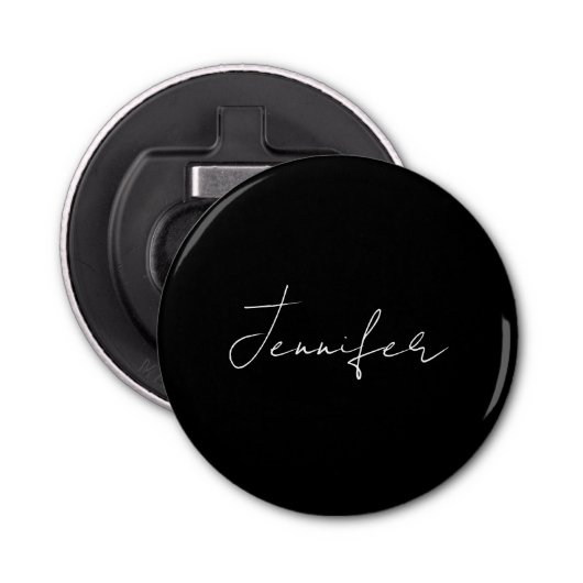 Calligrafie Elegant Black White Plain Simple Name Button Flesopener (Voorkant)