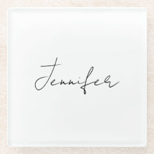 Calligrafie Elegant Black White Plain Simple Name Glazen Onderzetter