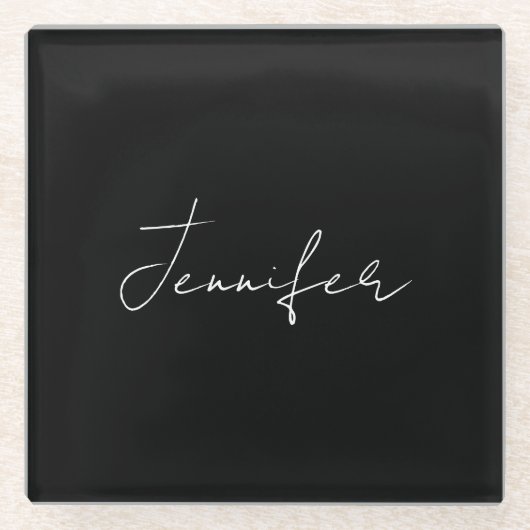Calligrafie Elegant Black White Plain Simple Name Glazen Onderzetter (Voorkant)