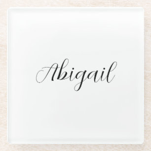 Calligrafie Elegant Black White Plain Simple Name Glazen Onderzetter