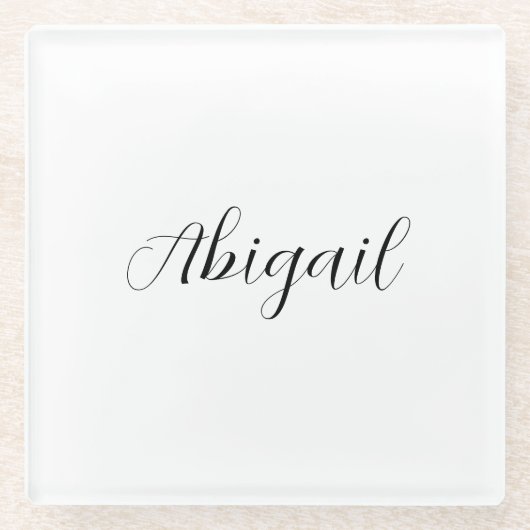 Calligrafie Elegant Black White Plain Simple Name Glazen Onderzetter (Voorkant)