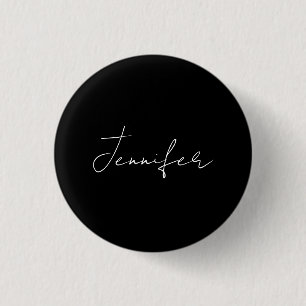 Calligrafie Elegant Black White Plain Simple Name Ronde Button 3,2 Cm