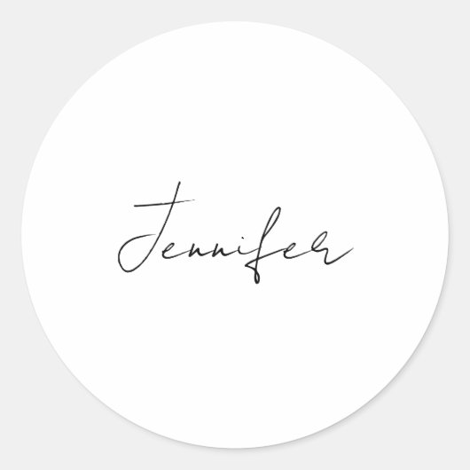 Calligrafie Elegant Black White Plain Simple Name Ronde Sticker (Voorkant)