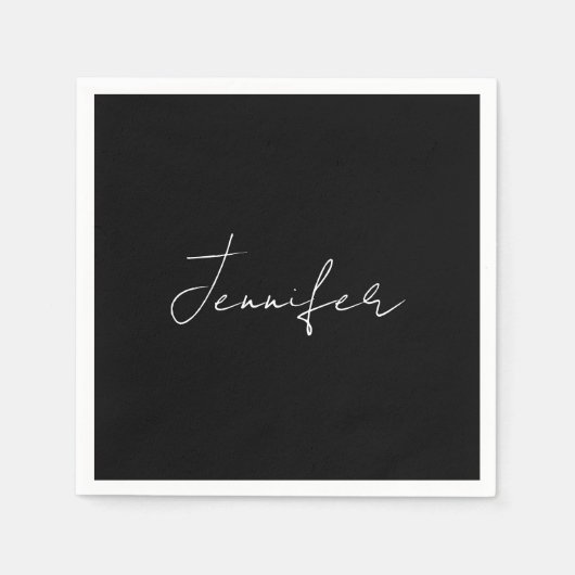Calligrafie Elegant Black White Plain Simple Name Servet (Voorkant)