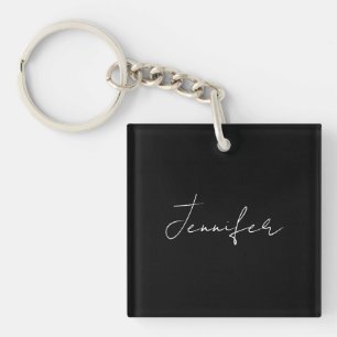 Calligrafie Elegant Black White Plain Simple Name Sleutelhanger