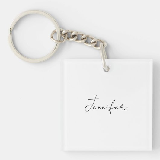 Calligrafie Elegant Black White Plain Simple Name Sleutelhanger (voorkant)