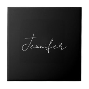 Calligrafie Elegant Black White Plain Simple Name Tegeltje