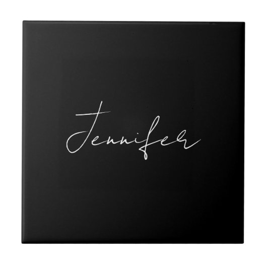 Calligrafie Elegant Black White Plain Simple Name Tegeltje (Voorkant)