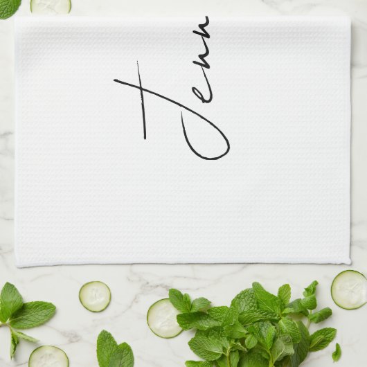 Calligrafie Elegant Black White Plain Simple Name Theedoek (Gevouwen)