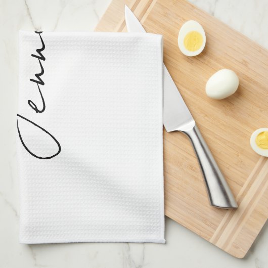 Calligrafie Elegant Black White Plain Simple Name Theedoek (Quarter Fold)