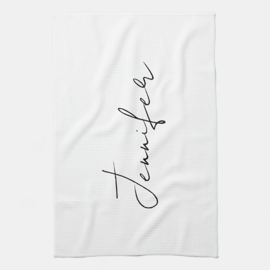 Calligrafie Elegant Black White Plain Simple Name Theedoek (Verticaal)