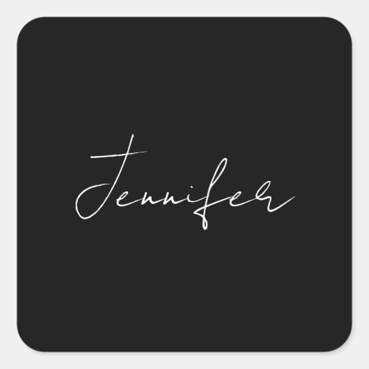 Calligrafie Elegant Black White Plain Simple Name Vierkante Sticker (Voorkant)