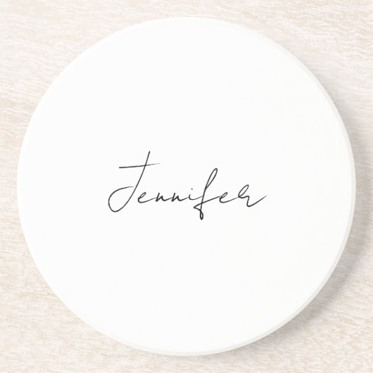 Calligrafie Elegant Black White Plain Simple Name Zandsteen Onderzetter (Voorkant)