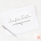 Calligrafie Elegant Black & White Plain Simple Ovale Sticker (Envelop)