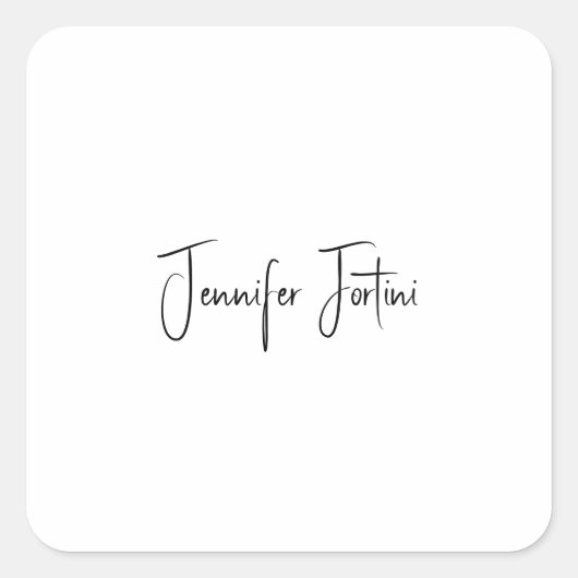 Calligrafie Elegant Black & White Plain Simple Vierkante Sticker (Voorkant)