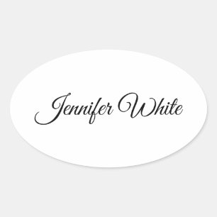 Calligrafie Elegant Black & White Retro Ovale Sticker