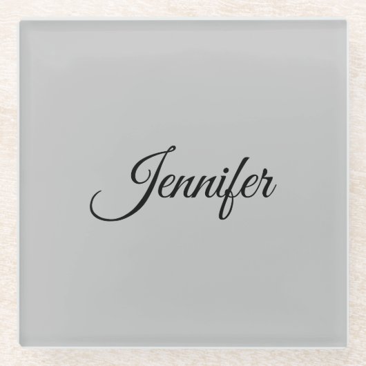 Calligrafie Elegant Bold Retro Grijs Glazen Onderzetter (Voorkant)