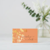 Calligrafie Elegant Peach Coral Floral Golden Gold Visitekaartje (Staand voorkant)