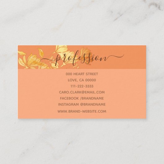 Calligrafie Elegant Peach Coral Floral Golden Gold Visitekaartje (Achterkant)