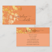 Calligrafie Elegant Peach Coral Floral Golden Gold Visitekaartje (Voorkant / Achterkant)