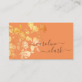 Calligrafie Elegant Peach Coral Floral Golden Gold Visitekaartje (Voorkant)