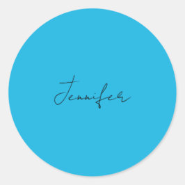 Calligrafie Elegant Plain Simple Name Blue Ronde Sticker