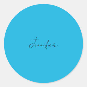 Calligrafie Elegant Plain Simple Name Blue Ronde Sticker