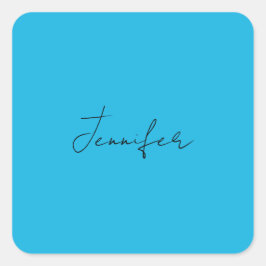 Calligrafie Elegant Plain Simple Name Blue Vierkante Sticker