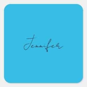 Calligrafie Elegant Plain Simple Name Blue Vierkante Sticker