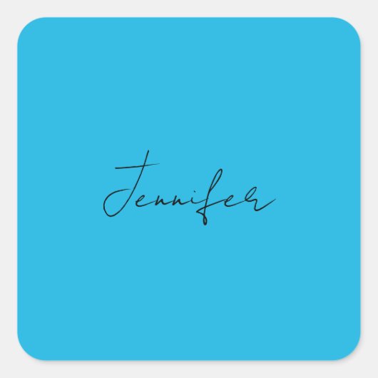 Calligrafie Elegant Plain Simple Name Blue Vierkante Sticker (Voorkant)