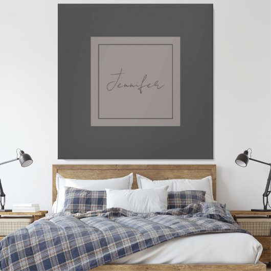 Calligrafie Elegant Plain Simple Name Gray Canvas Afdruk (Insitu (Slaapkamer))