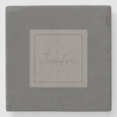 Calligrafie Elegant Plain Simple Name Gray Stenen Onderzetter (Voorkant)