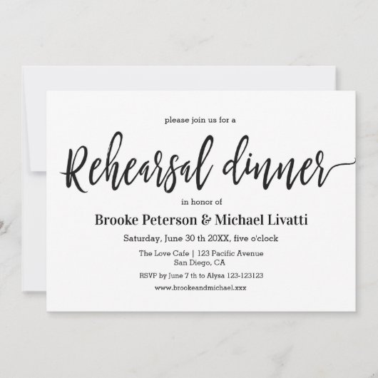 Calligrafie Elegant Rehearsal Dinner Invitation Kaart (Voorkant)
